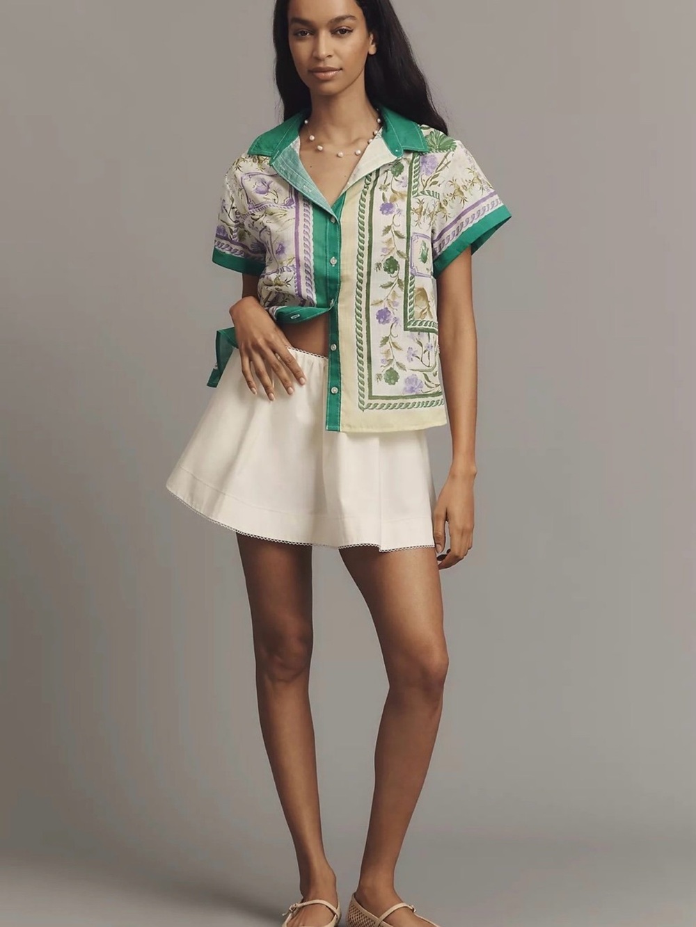 Maeve Anthropologie Surf Shirt NWT L Green Floral - Picture 3 of 9